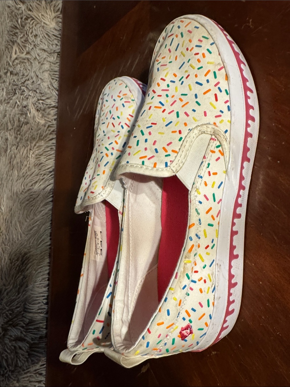 Sperry White Slip-On Sneakers with Multicolor Sprinkle Print and Pink Trim